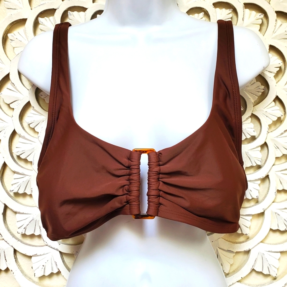 Kona Sol Bikini Top Brown with Tortoise Shell Accent XL 16 18 NWT